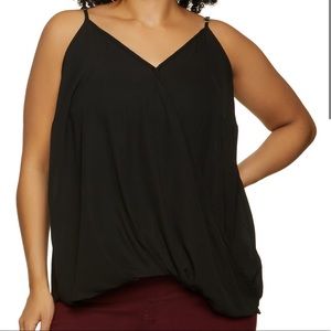 Plus Size Black Faux Wrap Sleeveless Top